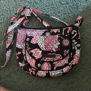 Vera Bradley Black and Pink Patterned Crossbody Bag